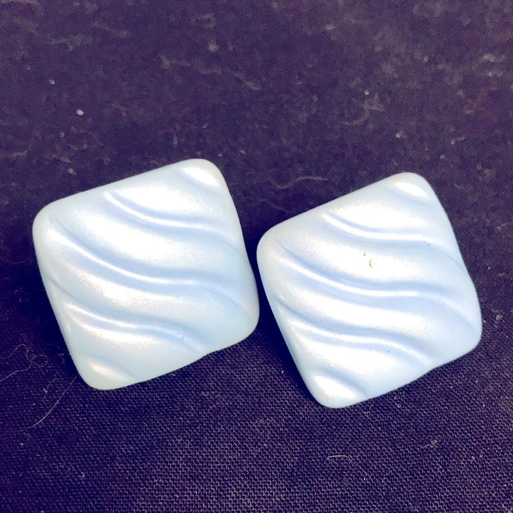 Vintage pair of square patterned earrings. Light blue. Lightweight. 1.35” square